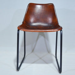 Aged Leather Metal Iron Dining Bar Chair