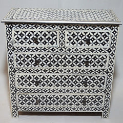 Bone Inlay Star Geometrical pattern Chest Of Drawer White Black