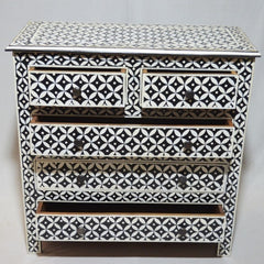 Bone Inlay Star Geometrical pattern Chest Of Drawer White Black