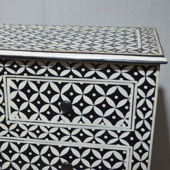 Bone Inlay Star Geometrical pattern Chest Of Drawer White Black