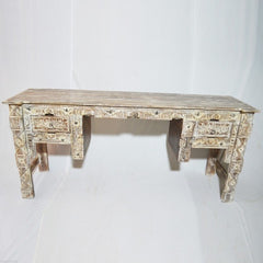 Indian Antique Hand Carved White Hall Table