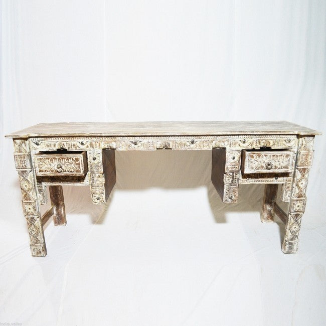 Indian Antique Hand Carved White Hall Table