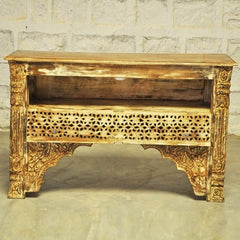 Indian Carved Brown Console Table With 1 Drawer