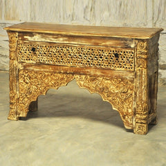 Indian Carved Brown Console Table With 1 Drawer