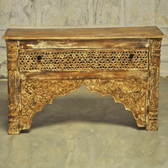 Indian Carved Brown Console Table With 1 Drawer