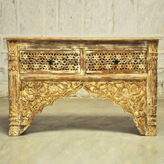 Indian Carved Cream Console Table With 2 Drawer