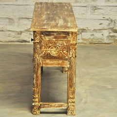 Indian Carved Cream Console Table With 2 Drawer