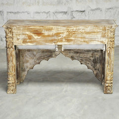 Indian Carved Cream Console Table With 2 Drawer