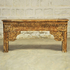 Copy of Indian Antique Carved Pillar Green Console Table