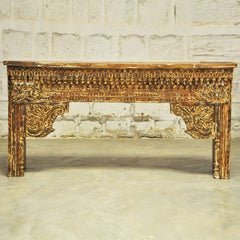 Copy of Indian Antique Carved Pillar Green Console Table