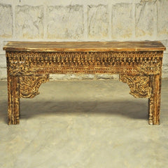 Copy of Indian Antique Carved Pillar Green Console Table