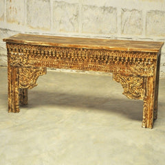 Copy of Indian Antique Carved Pillar Green Console Table