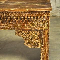 Copy of Indian Antique Carved Pillar Green Console Table