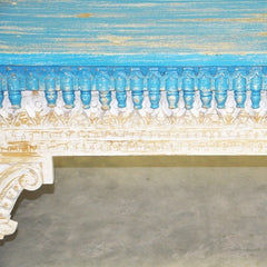 Antique Indian Hand Carved White Blue Console Hall Table