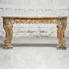 Indian Antique Carved Pillar WhiteWash Console Table