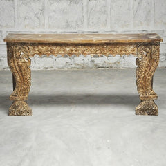 Indian Antique Carved Pillar WhiteWash Console Table