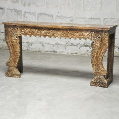 Indian Antique Carved Pillar WhiteWash Console Table