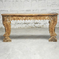 Indian Antique Carved Pillar WhiteWash Console Table