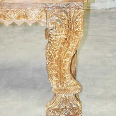 Indian Antique Carved Pillar WhiteWash Console Table