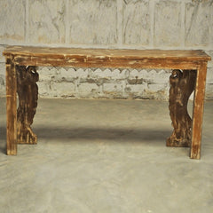 Indian Antique Carved Pillar WhiteWash Console Table