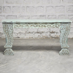 Indian Antique Carved Pillar Green Console Table