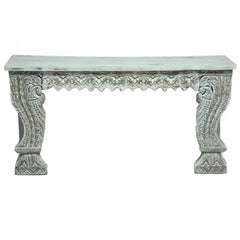 Indian Antique Carved Pillar Green Console Table