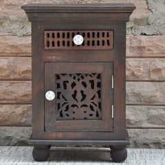 Hand Carved Wooden Bedside Brown