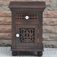 Hand Carved Wooden Bedside Brown