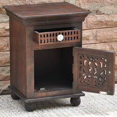 Hand Carved Wooden Bedside Brown