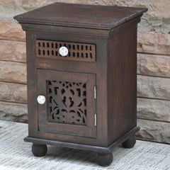 Hand Carved Wooden Bedside Brown