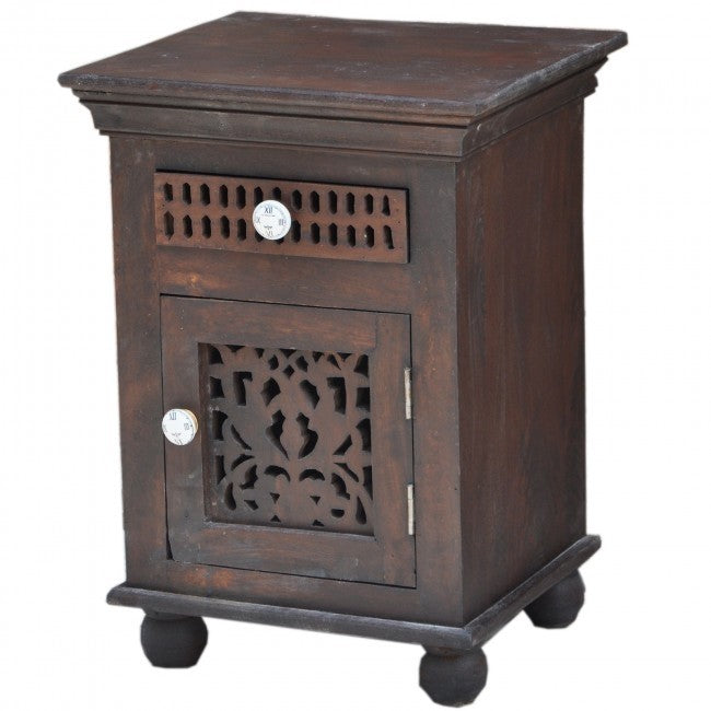 Hand Carved Wooden Bedside Brown