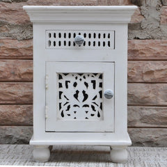 Hand Carved Wooden Bedside White