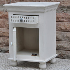 Hand Carved Wooden Bedside White