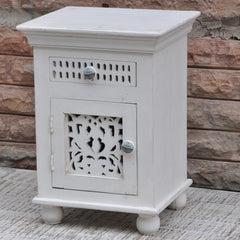 Hand Carved Wooden Bedside White