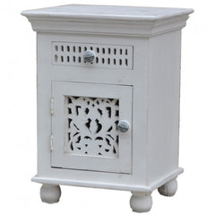 Hand Carved Wooden Bedside White