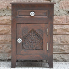 Hand Carved Wooden French Bedside Brown