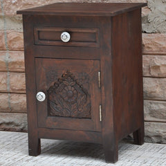 Hand Carved Wooden French Bedside Brown