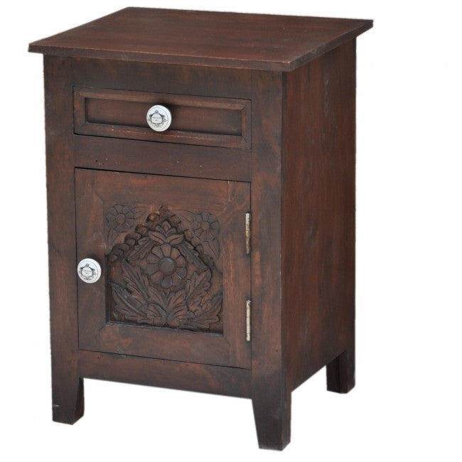 Hand Carved Wooden French Bedside Brown