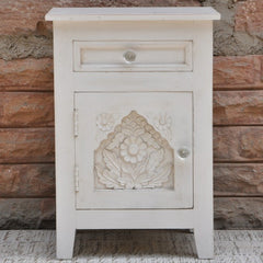 Hand Carved Wooden French Bedside White