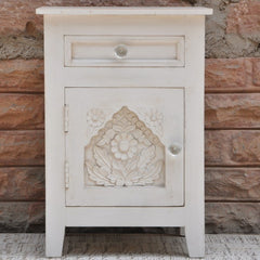 Hand Carved Wooden French Bedside White