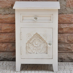 Hand Carved Wooden French Bedside White