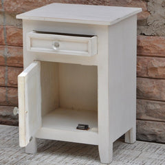 Hand Carved Wooden French Bedside White