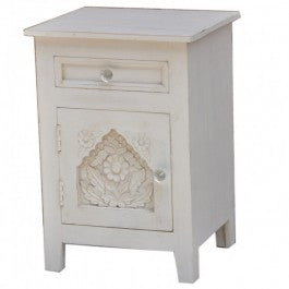 Hand Carved Wooden French Bedside White