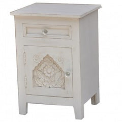 Hand Carved Wooden French Bedside White