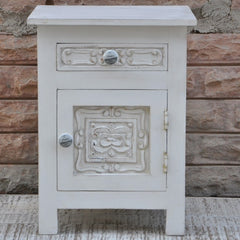 Hand Carved Wooden Bedside White B