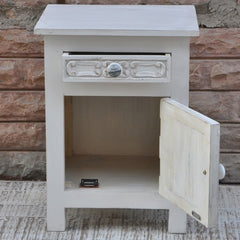 Hand Carved Wooden Bedside White B