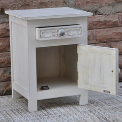 Hand Carved Wooden Bedside White B