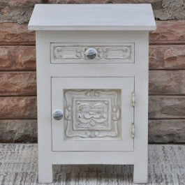 Hand Carved Wooden Bedside White B