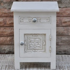 Hand Carved Wooden Bedside White B