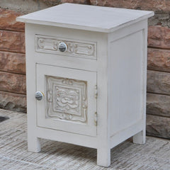 Hand Carved Wooden Bedside White B